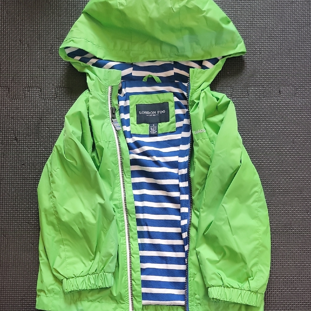 London Fog Lime Green Water Resistent Striped Lined Jacket